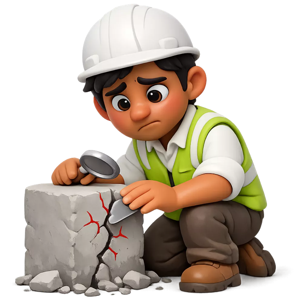 Site engineer problem illustration showing concrete defect